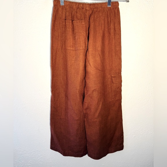 Chico's Womens Cargo Cropped Pants Size 0 Burnt Orange Linen Casual Lagenlook - Picture 2 of 6